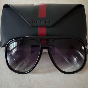 Gucci Black Sunglasses with Red and Green Stripes